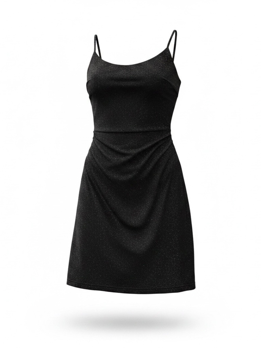 Elegant Black Sparkle Mini Dress with Spaghetti Straps
